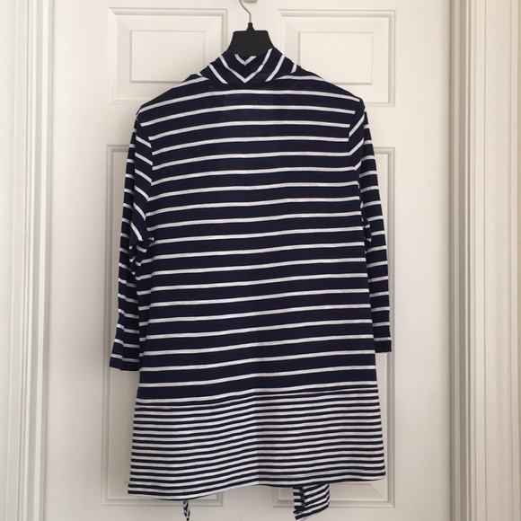 Kim Rogers Blue White Stripes Cardigan Petite Medium Lightweight - Picture 6 of 6